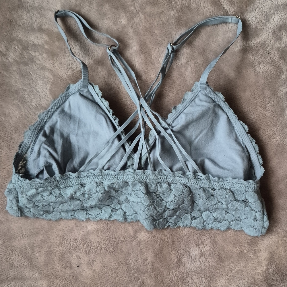 Aerie Lace Bralette in Light Blue Gray Cross Straps Size Small - Picture 5 of 11